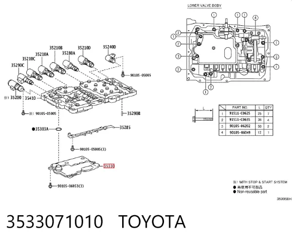 Vedante de panela da Caixa Automática de Mudança/Caixa Mecânica de Mudança 3533071010 Toyota