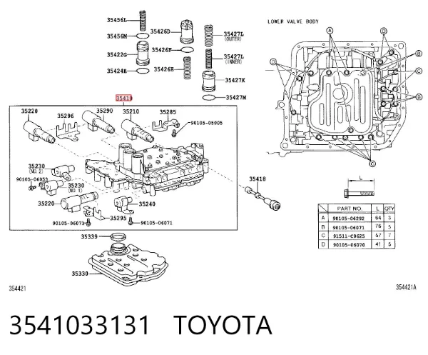 Unidade de válvulas da Caixa Automática de Mudança 3541033131 Toyota