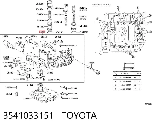 Unidade de válvulas da Caixa Automática de Mudança 3541033151 Toyota