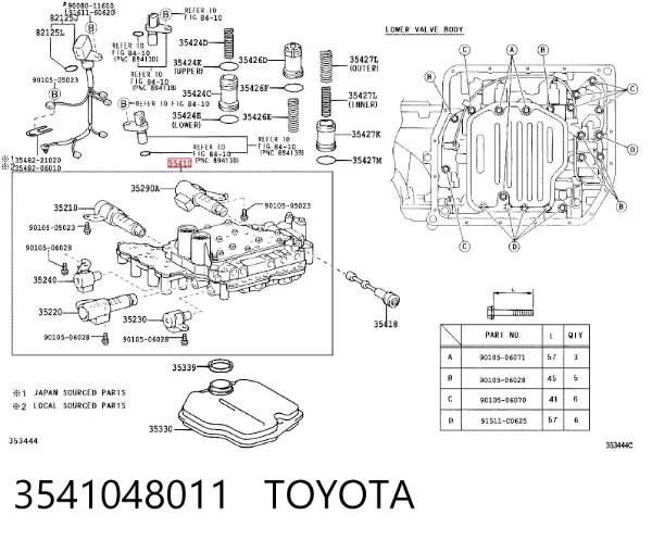 Unidade de válvulas da Caixa Automática de Mudança 3541048011 Toyota