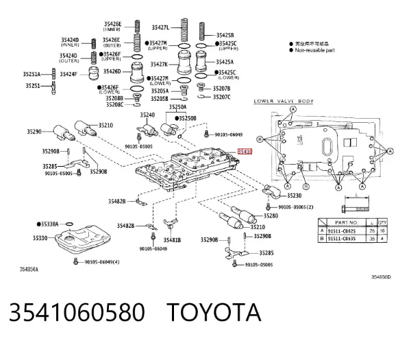 Unidade de válvulas da Caixa Automática de Mudança 3541060580 Toyota