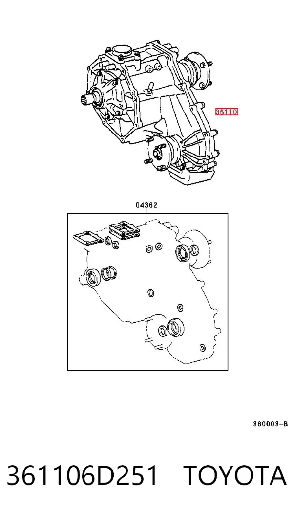 Caixa de transferência 361106D251 Toyota