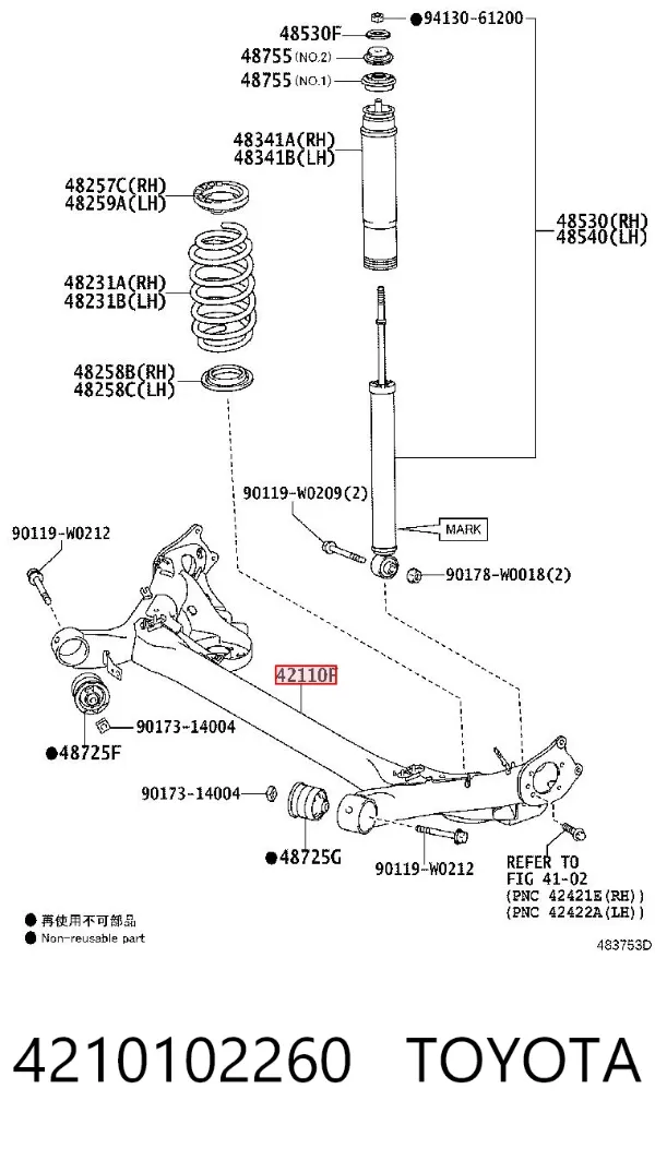 Viga de suspensão traseira (plataforma veicular) 4210102260 Toyota