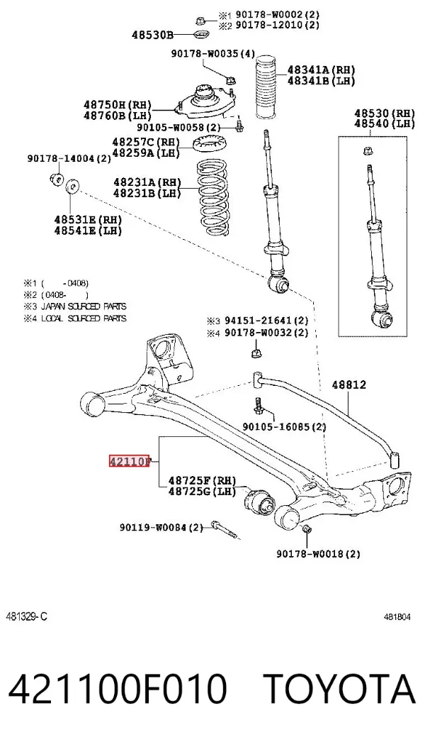Viga de suspensão traseira (plataforma veicular) 421100F010 Toyota