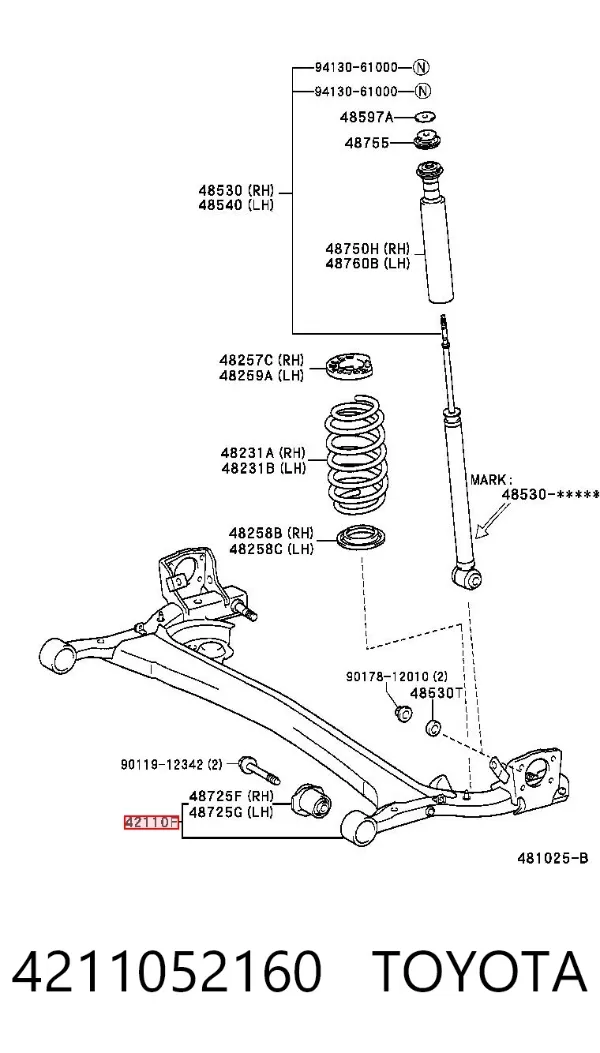 Viga de suspensão traseira (plataforma veicular) 4211052160 Toyota