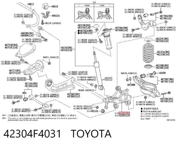 Pino moente (extremidade do eixo) traseiro direito 42304F4031 Toyota