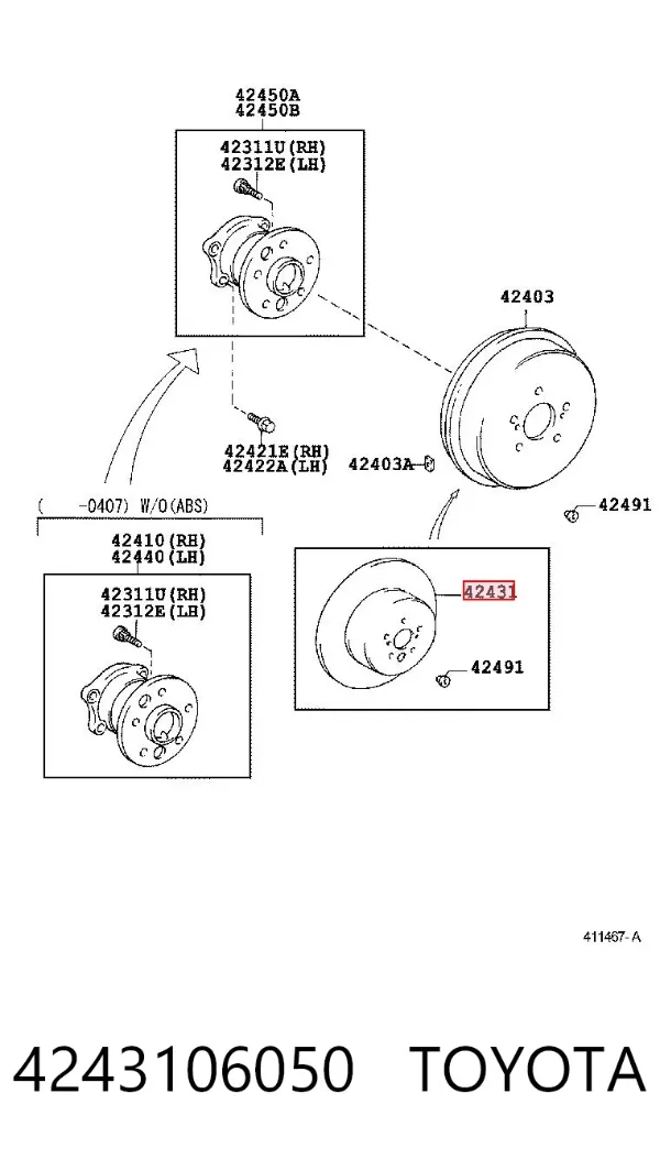 Disco do freio traseiro 4243106050 Toyota