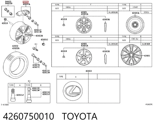 Sensor de pressão de ar nos pneus 4260750010 Toyota