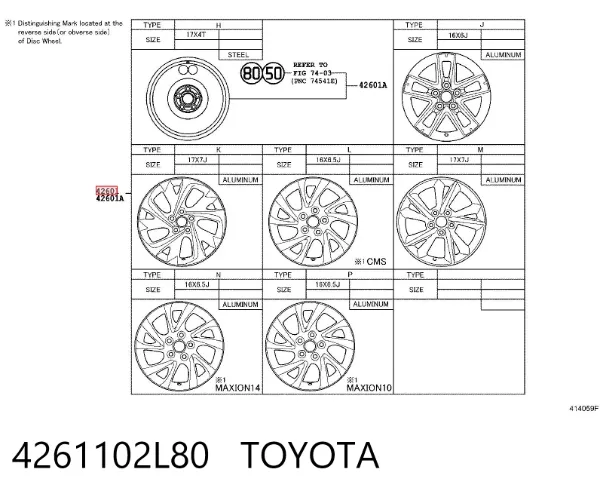 Discos de roda de aço (estampados) 4261102L80 Toyota