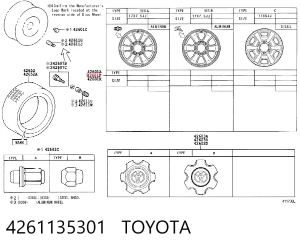 Discos de roda de aleação ligeira (de aleação ligeira, de titânio) 4261135301 Toyota