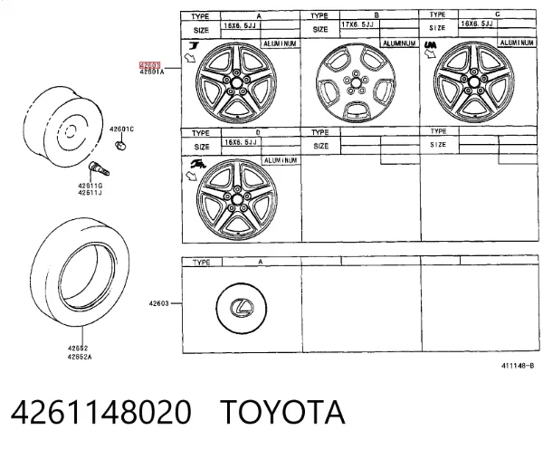 Discos de roda de aleação ligeira (de aleação ligeira, de titânio) 4261148020 Toyota
