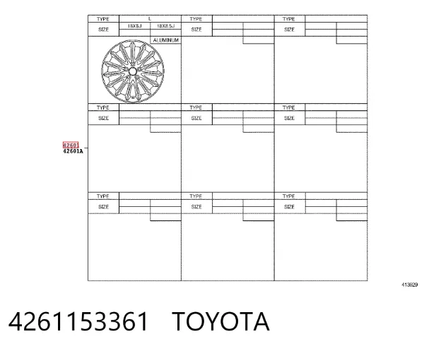 Discos de roda de aleação ligeira (de aleação ligeira, de titânio) 4261153361 Toyota