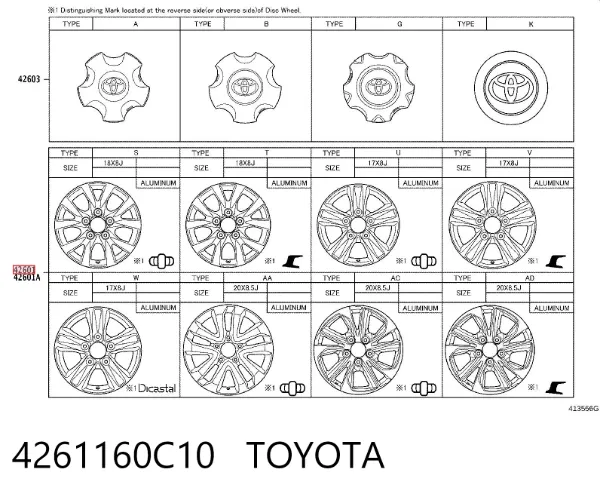 Discos de roda de aleação ligeira (de aleação ligeira, de titânio) 4261160C10 Toyota
