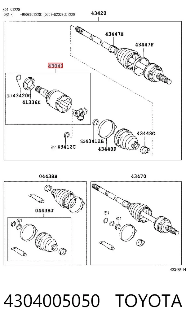 Junta homocinética interna dianteira esquerda 4304005050 Toyota