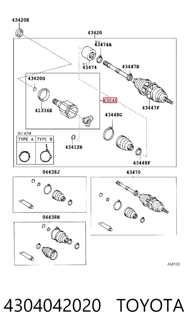 Junta homocinética interna dianteira esquerda 4304042020 Toyota