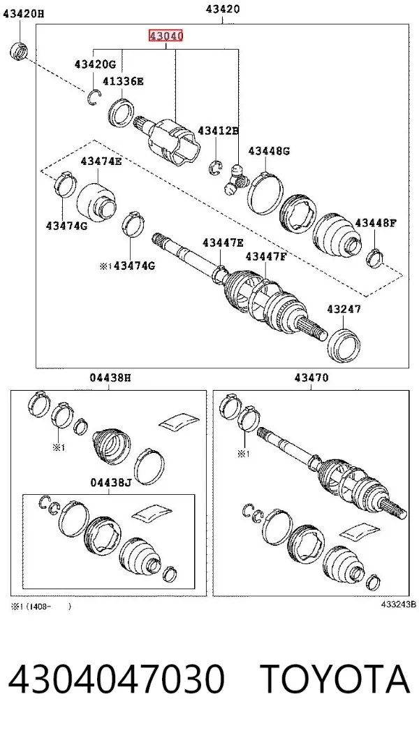 Junta homocinética interna dianteira esquerda 4304047030 Toyota