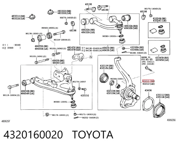 Pino moente (extremidade do eixo) dianteiro direito 4320160020 Toyota