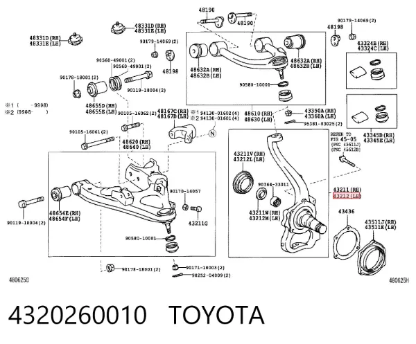 Pino moente (extremidade do eixo) dianteiro esquerdo 4320260010 Toyota