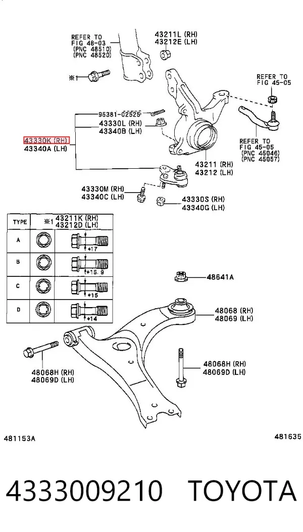 Suporte de esfera inferior 4333009210 Toyota