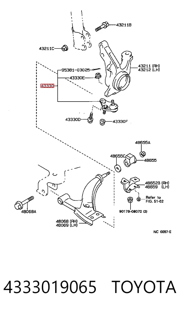 Suporte de esfera inferior direito 4333019065 Toyota