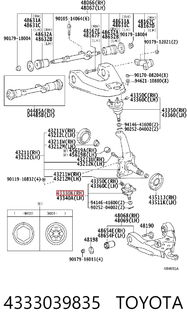 Suporte de esfera inferior 4333039835 Toyota