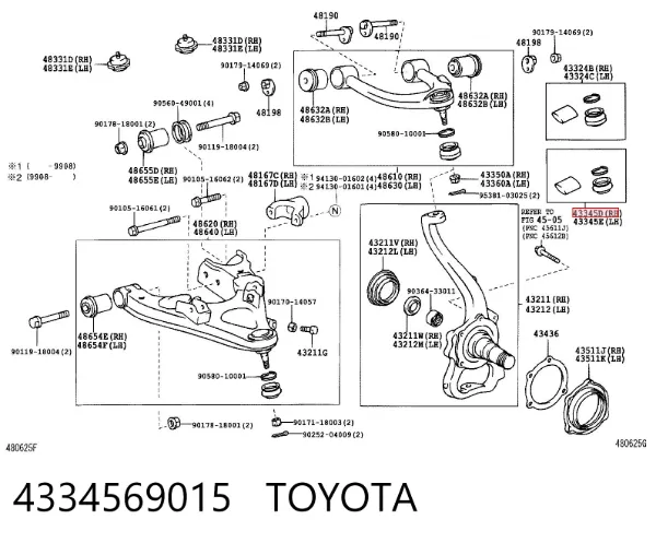 Bota de proteção de suporte esférico inferior 4334569015 Toyota