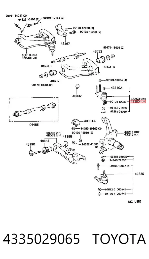Suporte de esfera superior 4335029065 Toyota