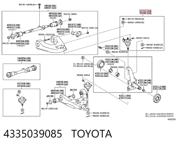 Suporte de esfera superior 4335039085 Toyota