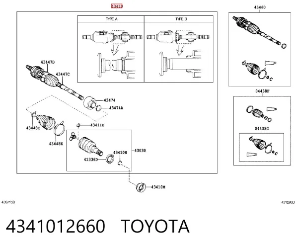 Semieixo (acionador) dianteiro direito 4341012660 Toyota