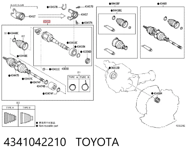 Semieixo (acionador) dianteiro direito 4341042210 Toyota