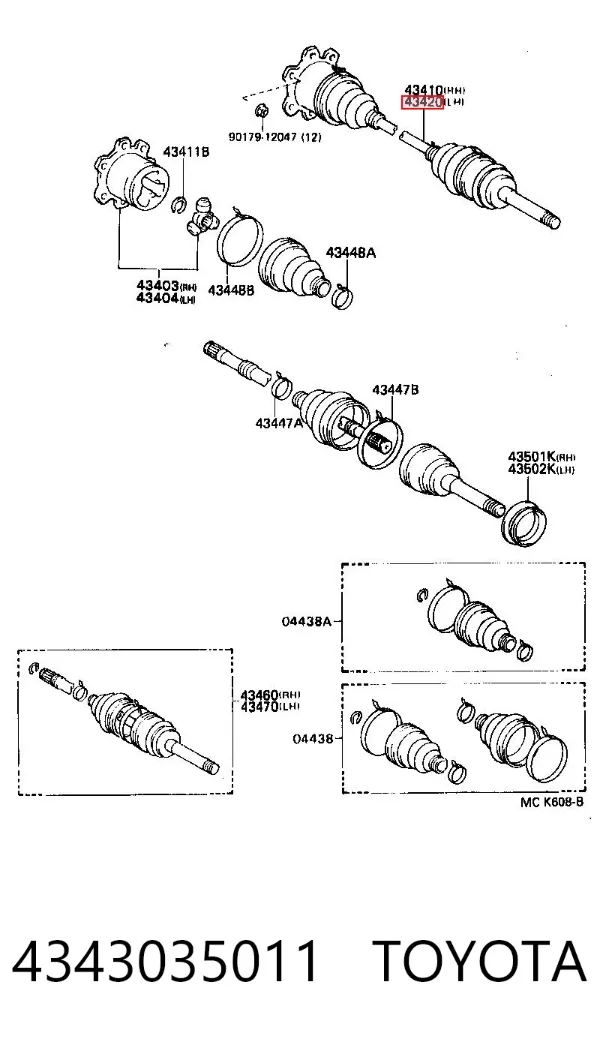Junta homocinética externa dianteira 4343035011 Toyota