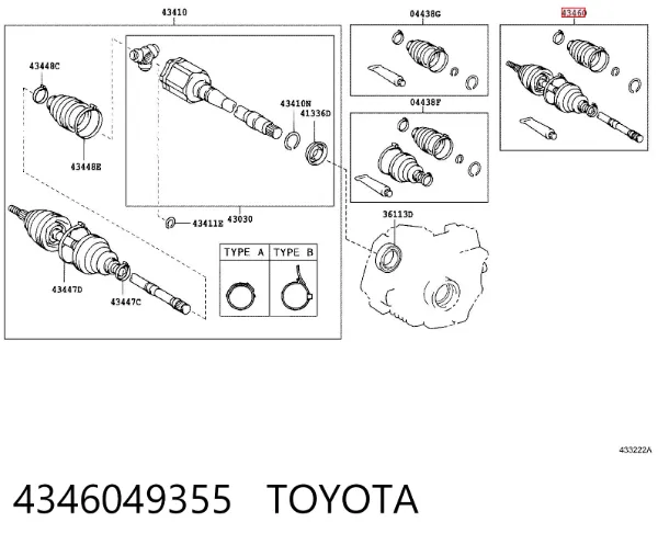 Semieixo (acionador) dianteiro direito 4346049355 Toyota