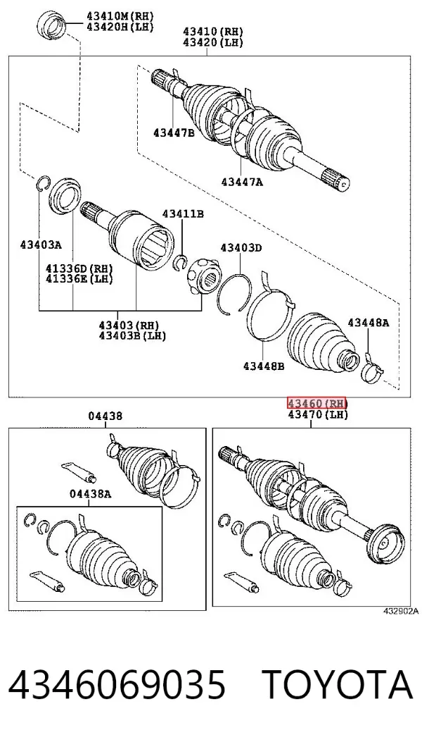 Semieixo (acionador) dianteiro 4346069035 Toyota