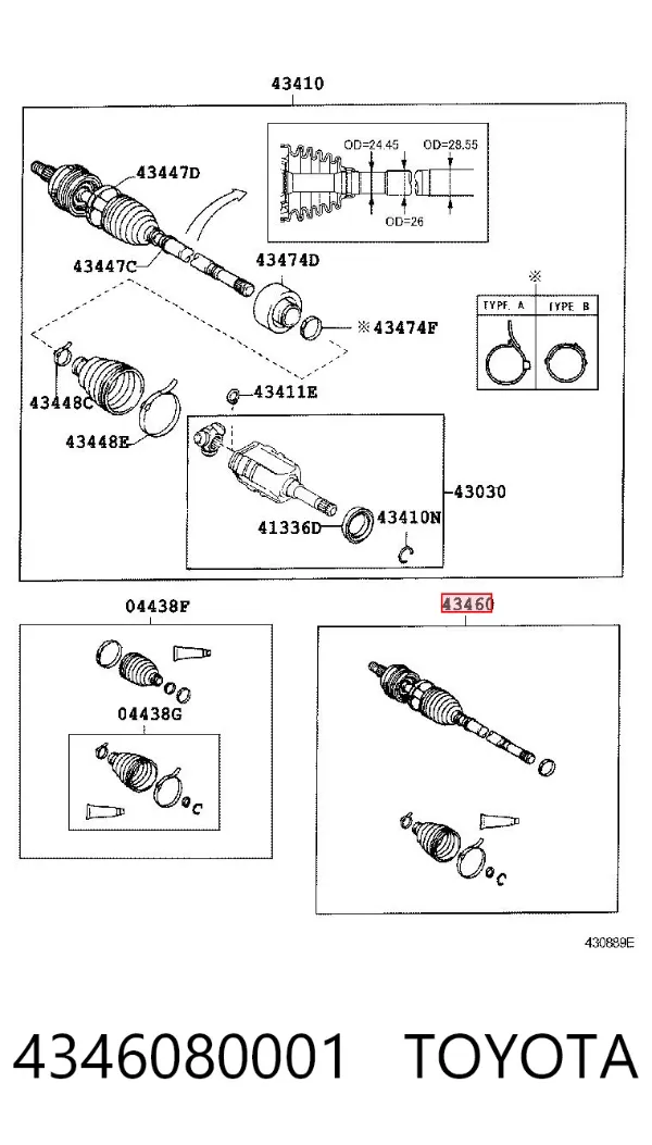 Junta homocinética externa dianteira direita 4346080001 Toyota