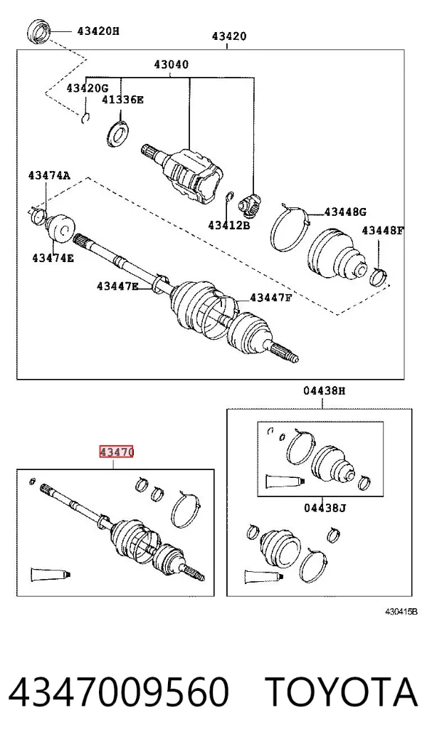 Junta homocinética externa dianteira 4347009560 Toyota