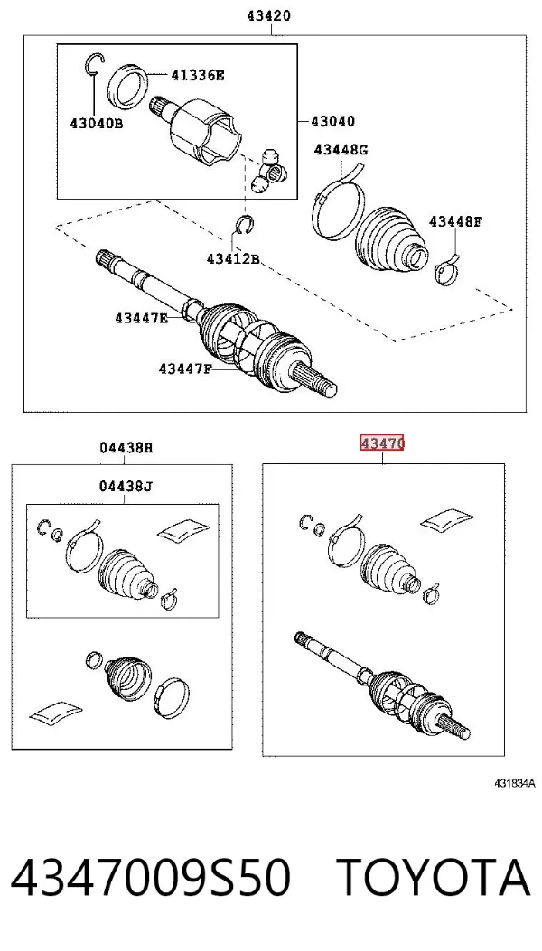 Junta homocinética externa dianteira esquerda 4347009S50 Toyota