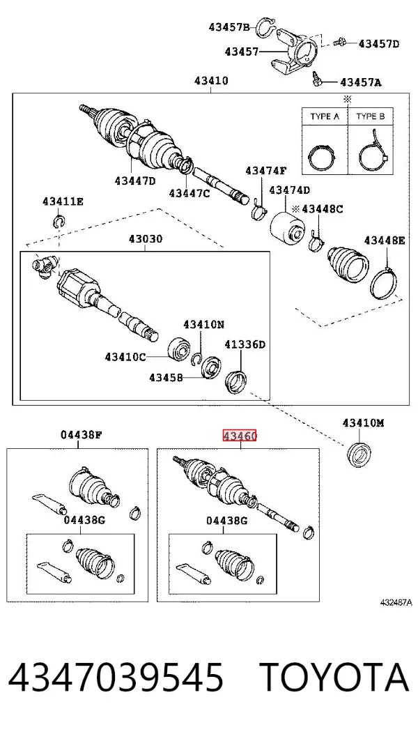 Junta homocinética externa dianteira esquerda 4347039545 Toyota