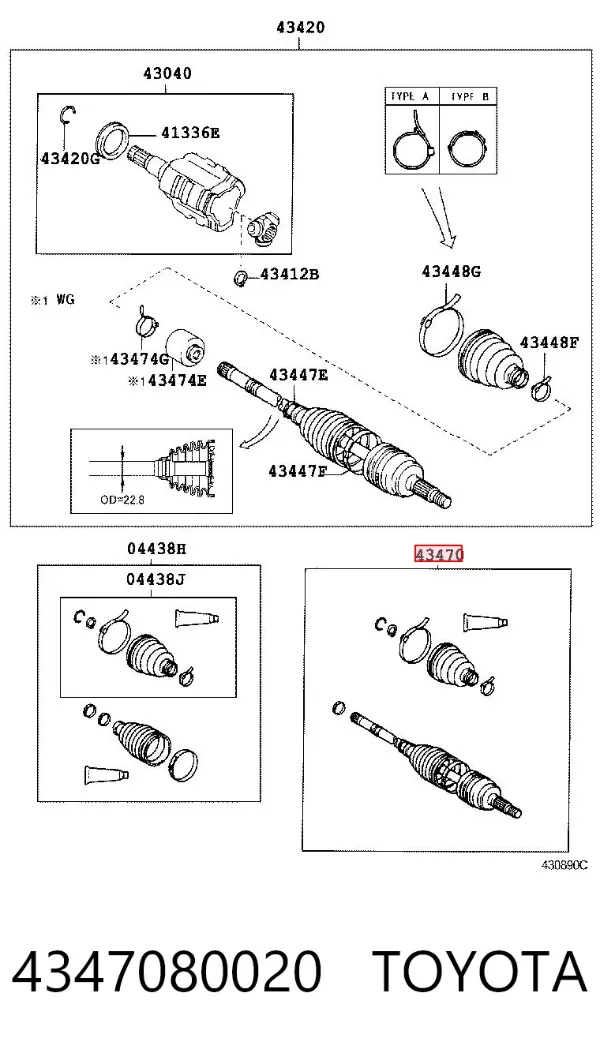 Junta homocinética externa dianteira esquerda 4347080020 Toyota
