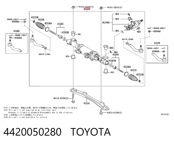 Cremalheira da direção 4420050280 Toyota