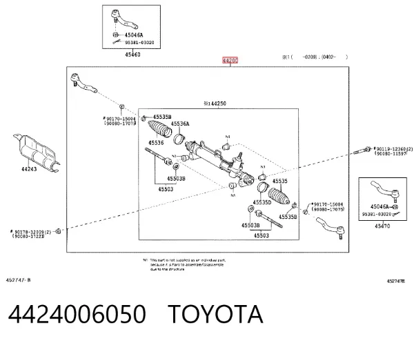 Cremalheira da direção 4424006050 Toyota