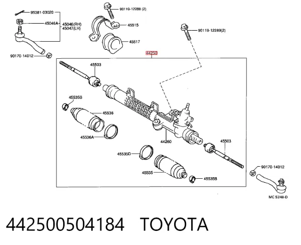 Cremalheira da direção 442500504184 Toyota