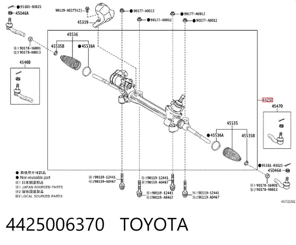 Cremalheira da direção 4425006370 Toyota