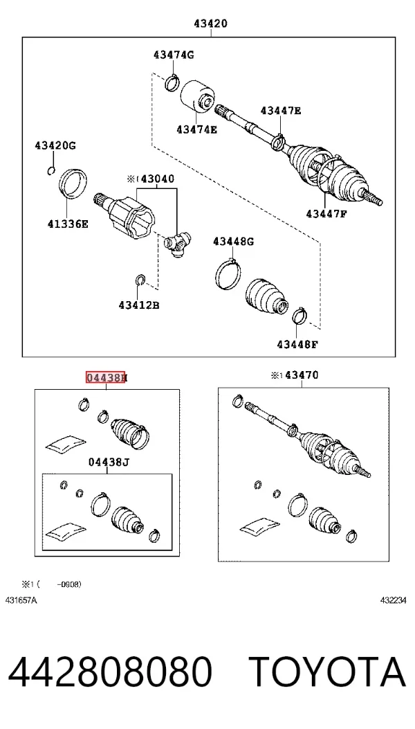 Bota de proteção externa esquerda de junta homocinética 442808080 Toyota
