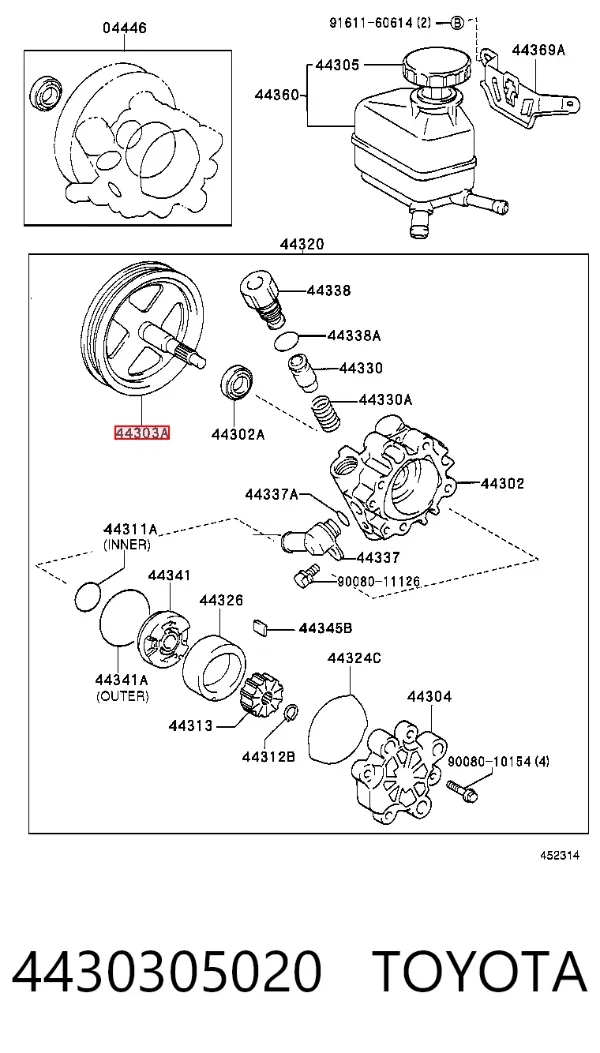 Polia de bomba da Direção hidrâulica assistida 4430305020 Toyota