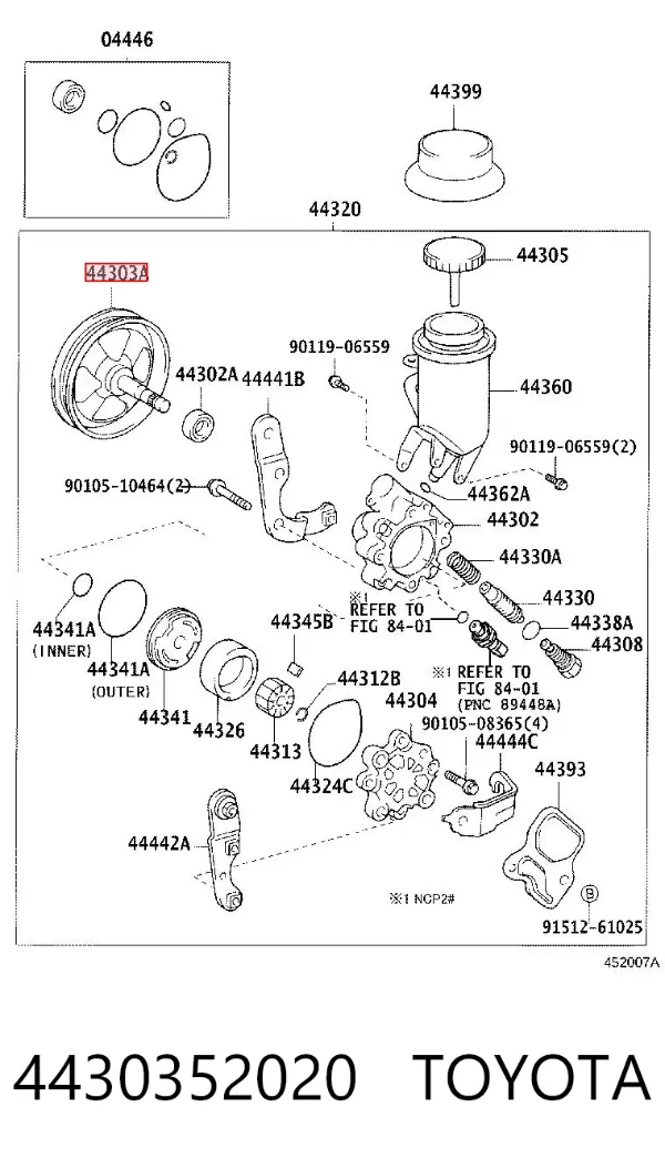 Polia de bomba da Direção hidrâulica assistida 4430352020 Toyota