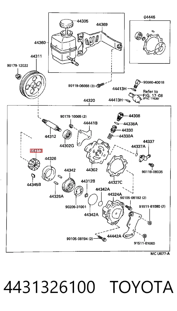 Rotor de bomba da Direção hidrâulica assistida 4431326100 Toyota