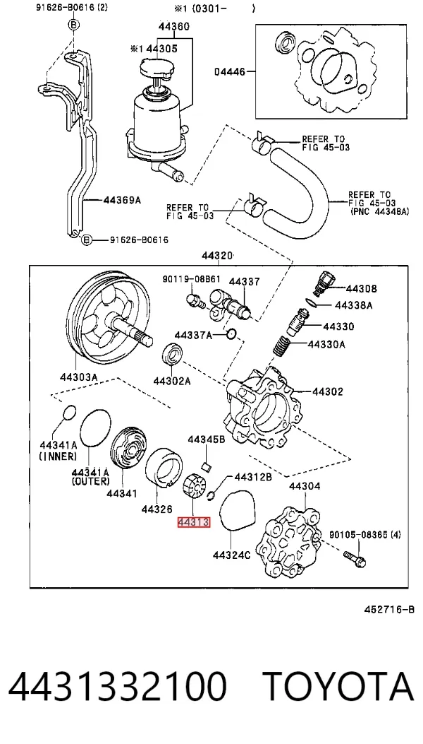Rotor de bomba da Direção hidrâulica assistida 4431332100 Toyota