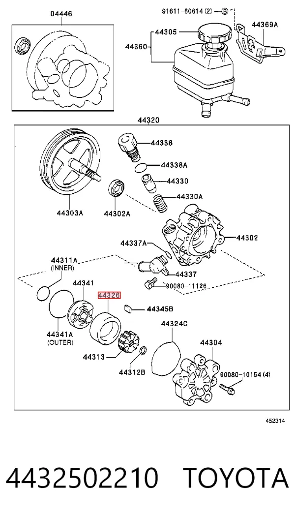 Rotor de bomba da Direção hidrâulica assistida 4432502210 Toyota