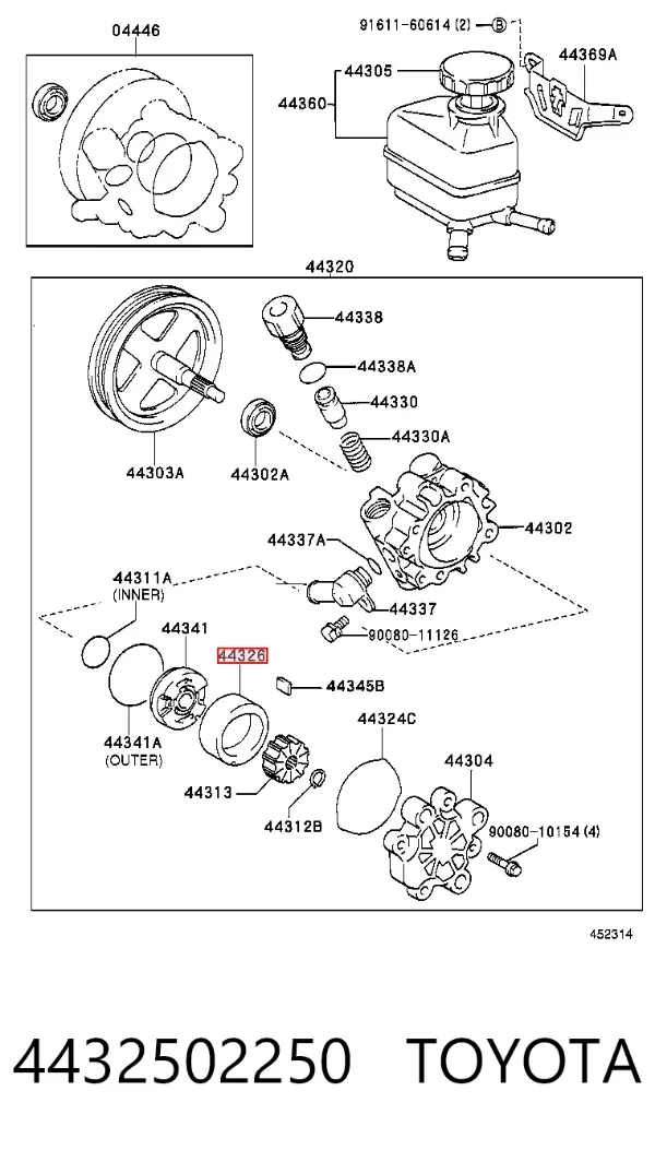 Rotor de bomba da Direção hidrâulica assistida 4432502250 Toyota