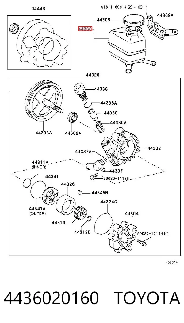 Tanque de bomba da Direção hidrâulica assistida 4436020160 Toyota
